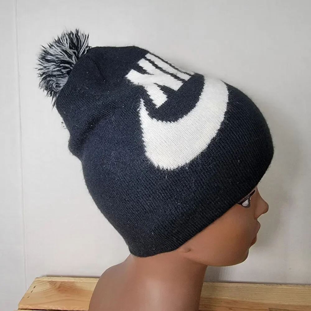 Nike Youth Black & White Knit Beanie w/ Pom